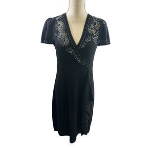 Nanette Lepore Dress Beaded Embroidered Merino Wool Knit Sz M Boho